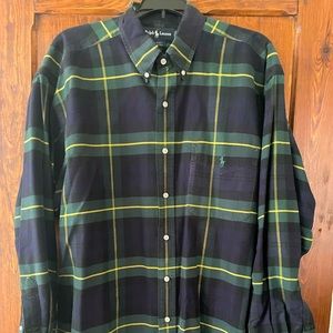 Ralph Lauren Big Shirt Navy Green Yellow Plaid L